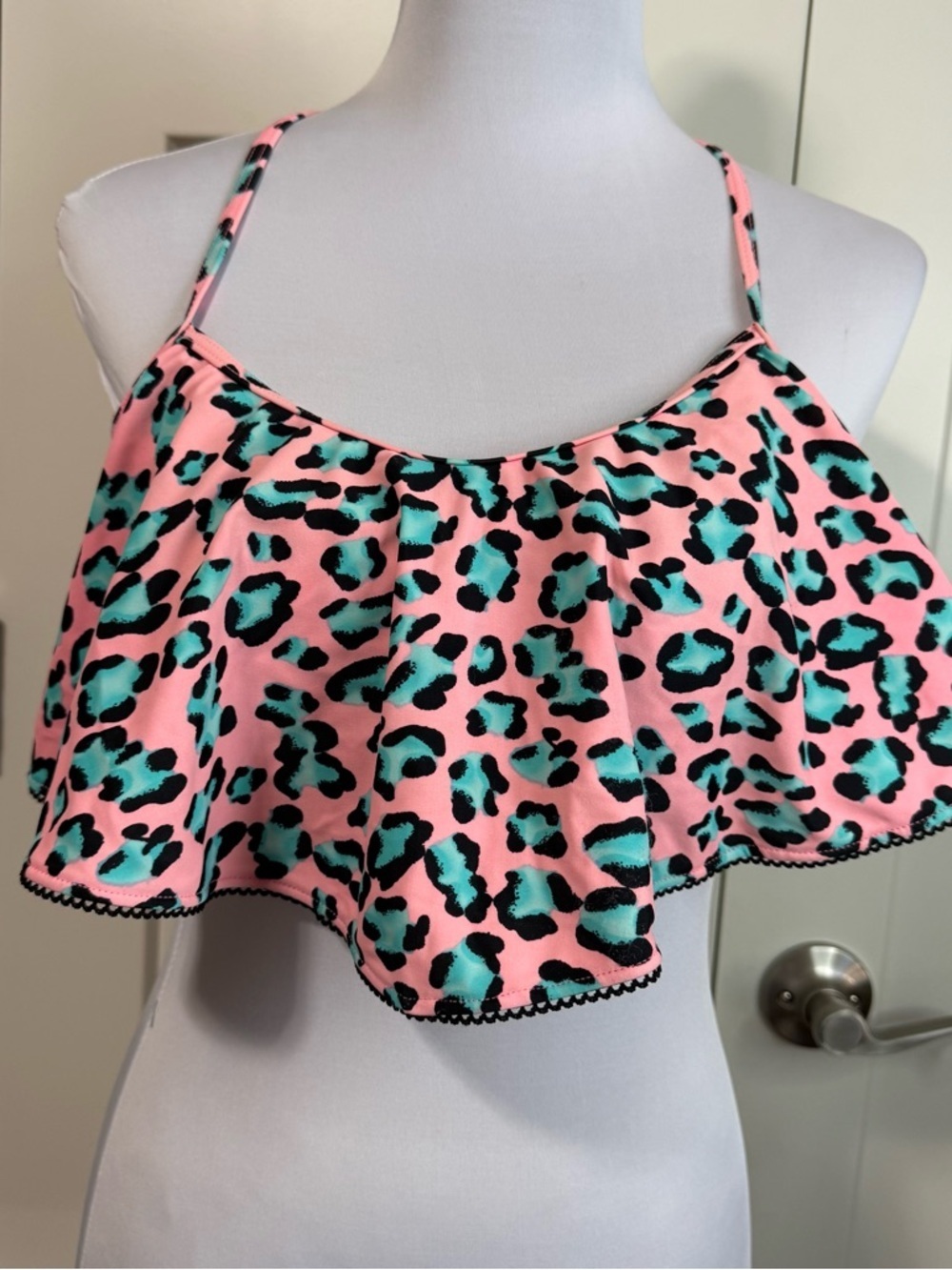 Betsey Johnson Ruffle Bikini Top - Pink Leopard animal print size large